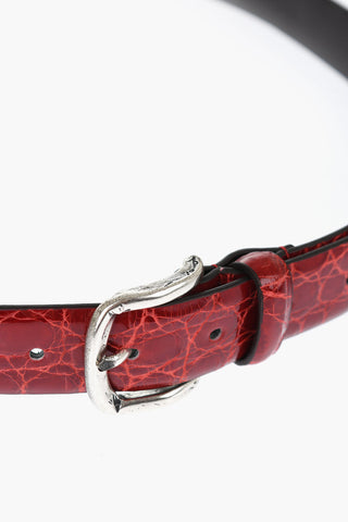 Crocodile Leather Belt with Metal Buckle