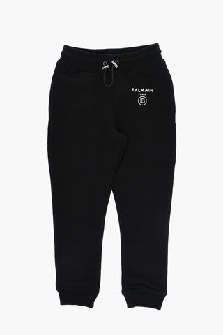 Brushed Cotton Joggers With Logo Print