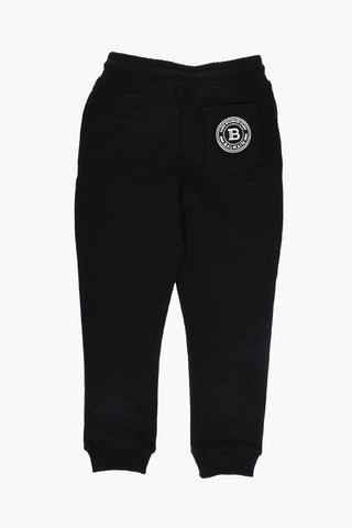 Brushed Cotton Joggers With Logo Print
