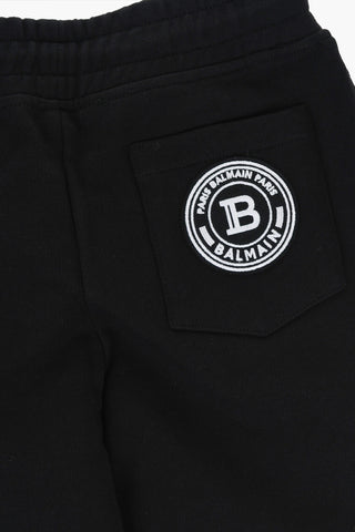 Brushed Cotton Joggers With Logo Print