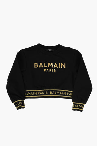 Cropped Crewneck Sweatshirt With Lurex Logoed Band
