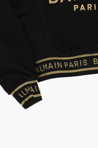 Cropped Crewneck Sweatshirt With Lurex Logoed Band