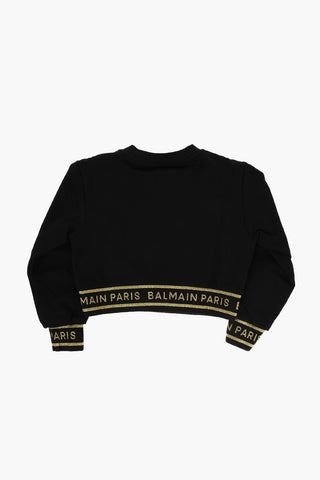 Cropped Crewneck Sweatshirt With Lurex Logoed Band