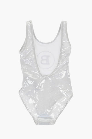 Lamé Effect One-piece Swimsuit with Logo Print