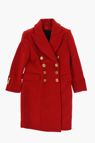 Wool Double Breasted Coat with Peak Lapel