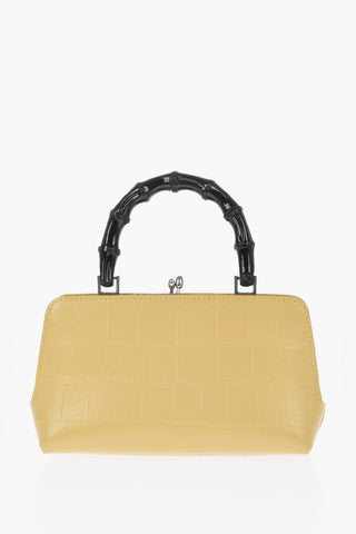 Borsa a Mano GOJI in Pelle Stampata con Manico in Bambù