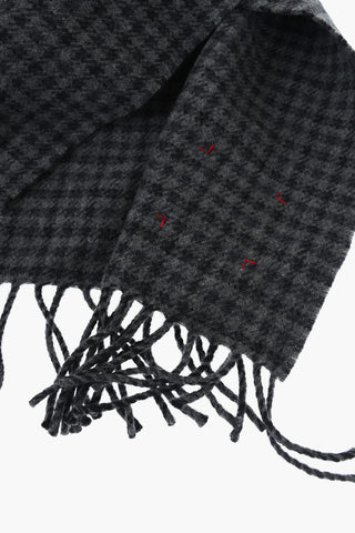 Houndstooth Cashmere Blend Scarf with Fringed Hems