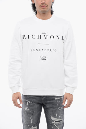 Brushed Cotton Crewneck Sweatshirt with Logo Print