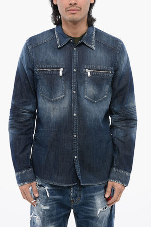 Jeanshemd in dunkler Waschung mit Biker-Details