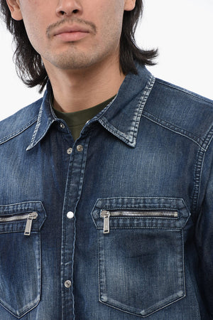 Jeanshemd in dunkler Waschung mit Biker-Details