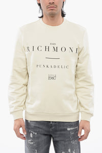 Brushed Cotton Crewneck Sweatshirt with Logo Print
