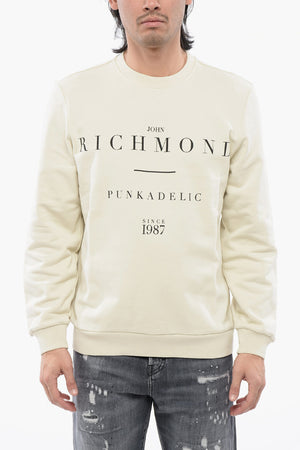 Brushed Cotton Crewneck Sweatshirt with Logo Print