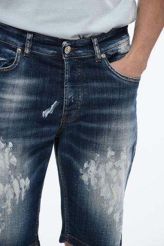 Bleached Effect Regular Fit Bermuda Jeans