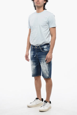 Bleached Effect Regular Fit Bermuda Jeans