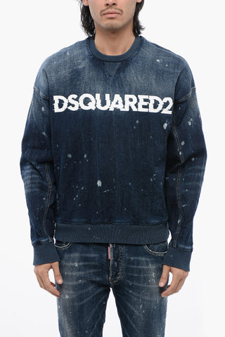Crew Neck Denim Sweatshirt with Printed Logo
