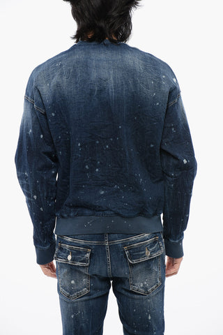 Crew Neck Denim Sweatshirt with Printed Logo