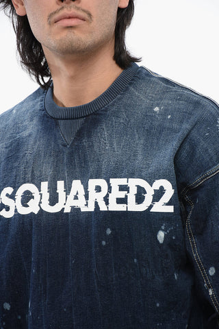 Crew Neck Denim Sweatshirt with Printed Logo