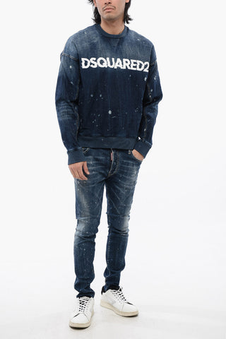 Crew Neck Denim Sweatshirt with Printed Logo