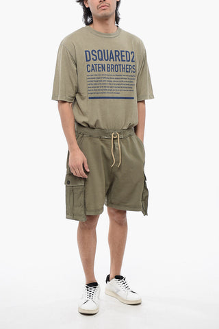 Cargo-Shorts aus gebürsteter Baumwolle mit Kordelzug