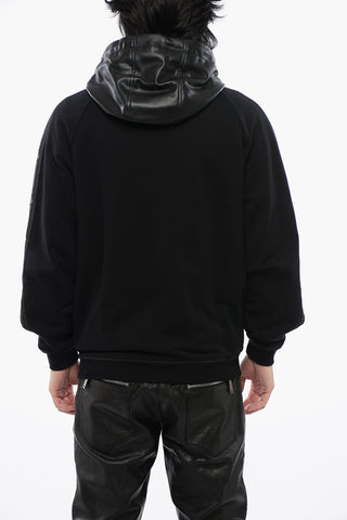 Faux Leather Hooded Sweatshirt With Logo Band