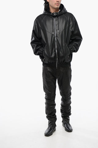 Faux Leather Hooded Sweatshirt With Logo Band