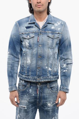 Denim DAN JEANS Jacket with Paint Sketch Motif