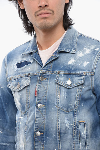Denim DAN JEANS Jacket with Paint Sketch Motif