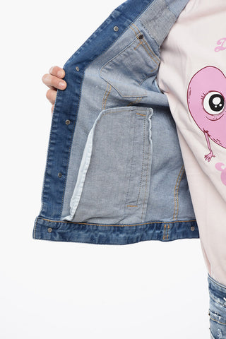 Denim DAN JEANS Jacket with Paint Sketch Motif