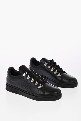 Leather Low-Top Snekaers With Embossed Logo