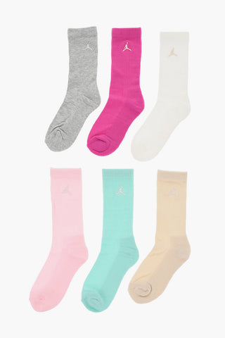 AIR JORDAN Set 6 Paia di Calzini Lunghi a Costine con Logo Ricamato