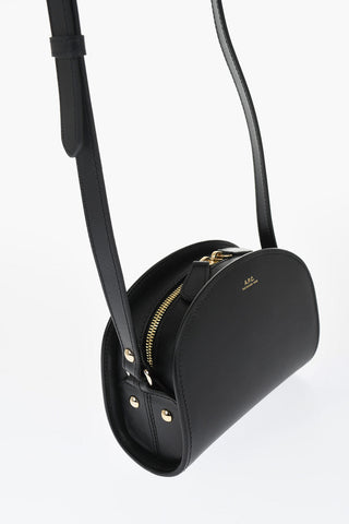 Leather Demi-Lune Crossbody Bag with Golden Zip