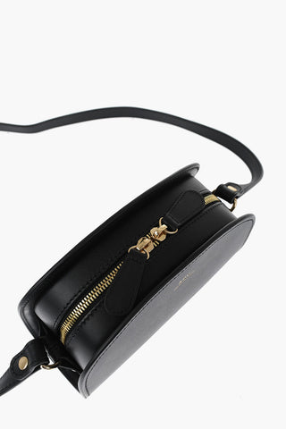 Leather Demi-Lune Crossbody Bag with Golden Zip