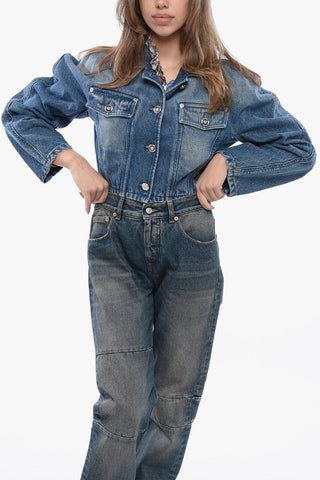 Giubbotto in Denim Crop con Bottoni Logati