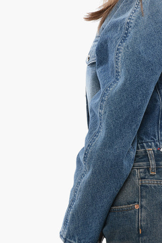 Giubbotto in Denim Crop con Bottoni Logati