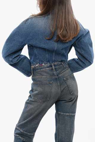 Giubbotto in Denim Crop con Bottoni Logati