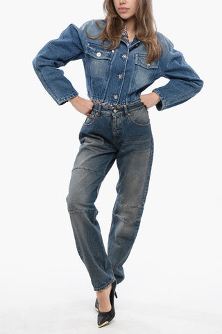 Giubbotto in Denim Crop con Bottoni Logati
