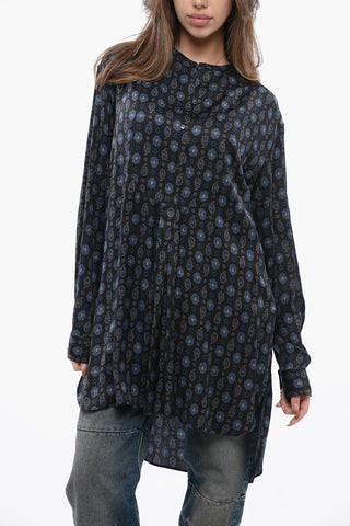 Paisley Patterned Viscose Blouse with Mandarin Collar