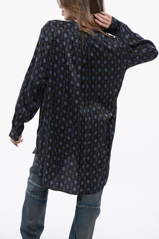 Paisley Patterned Viscose Blouse with Mandarin Collar