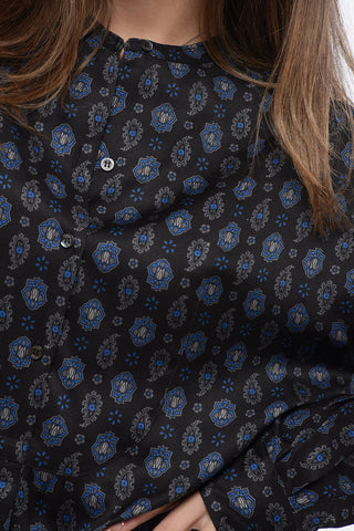Paisley Patterned Viscose Blouse with Mandarin Collar