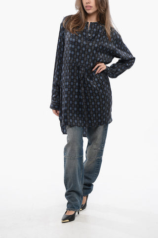 Paisley Patterned Viscose Blouse with Mandarin Collar