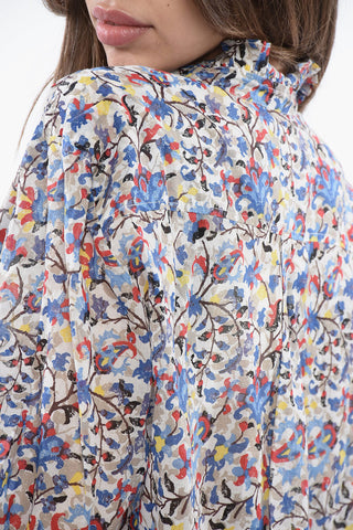 ETOILE Floral Shirt with Ruffled Detailed Collar