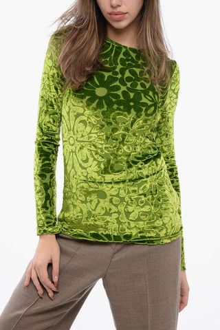 Flocked Fabric Top with Floral Pattern