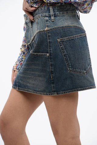 Denim Mini-Skirt with Double-Layer Desing