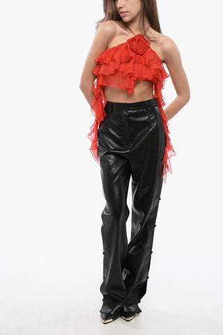 Silk Crop Top with Ruffles
