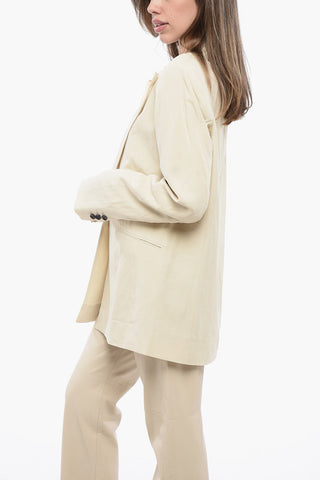 Linen Blend 1 Buttons DERI Blazer with Peak Lapel