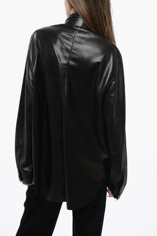 Faux Leather Overshirt with Tie Neck