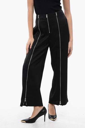 Pantaloni Crop a Gamba Ampia con Dettaglio Zip