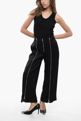 Pantaloni Crop a Gamba Ampia con Dettaglio Zip