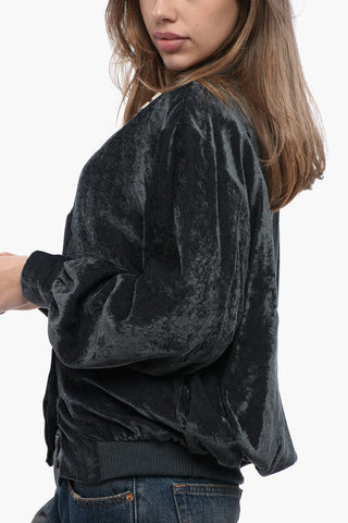 Bomber In Velluto con Bordi in Maglia a Coste