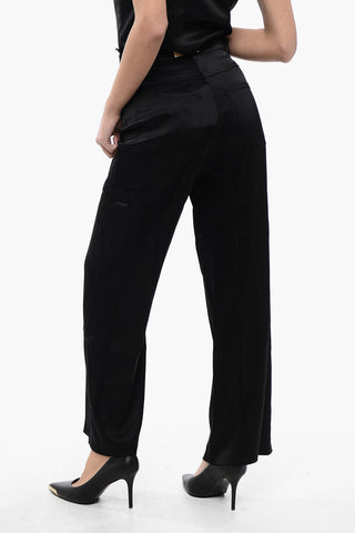 High-Waisted Satin Pants with Belt Loops